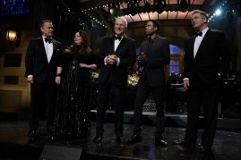 Steve Martin is joined by Tom Hanks, Melissa McCarthy, Chris Rock, and Alec Baldwin for the opening monologue. Photo Credit: NBC